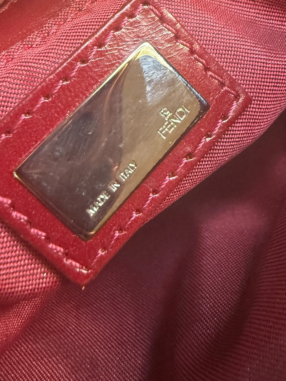 Fendi Zucca FF Monogram Pochette Canvas & Leather Burgundy Shoulder Baguette Bag - Picture 8 of 8